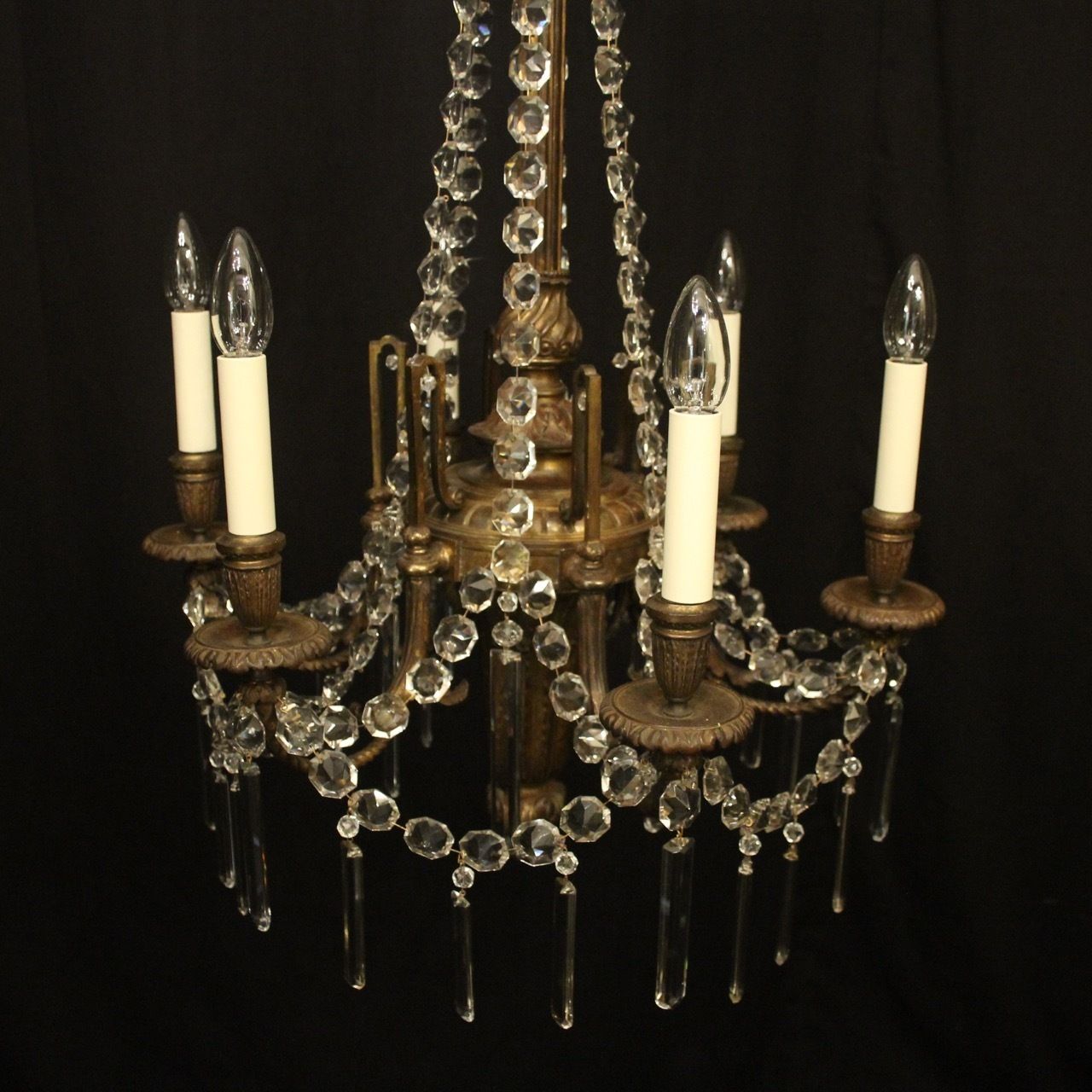 French Gilded Bronze 6 Light Antique Chandelier photo vinterior