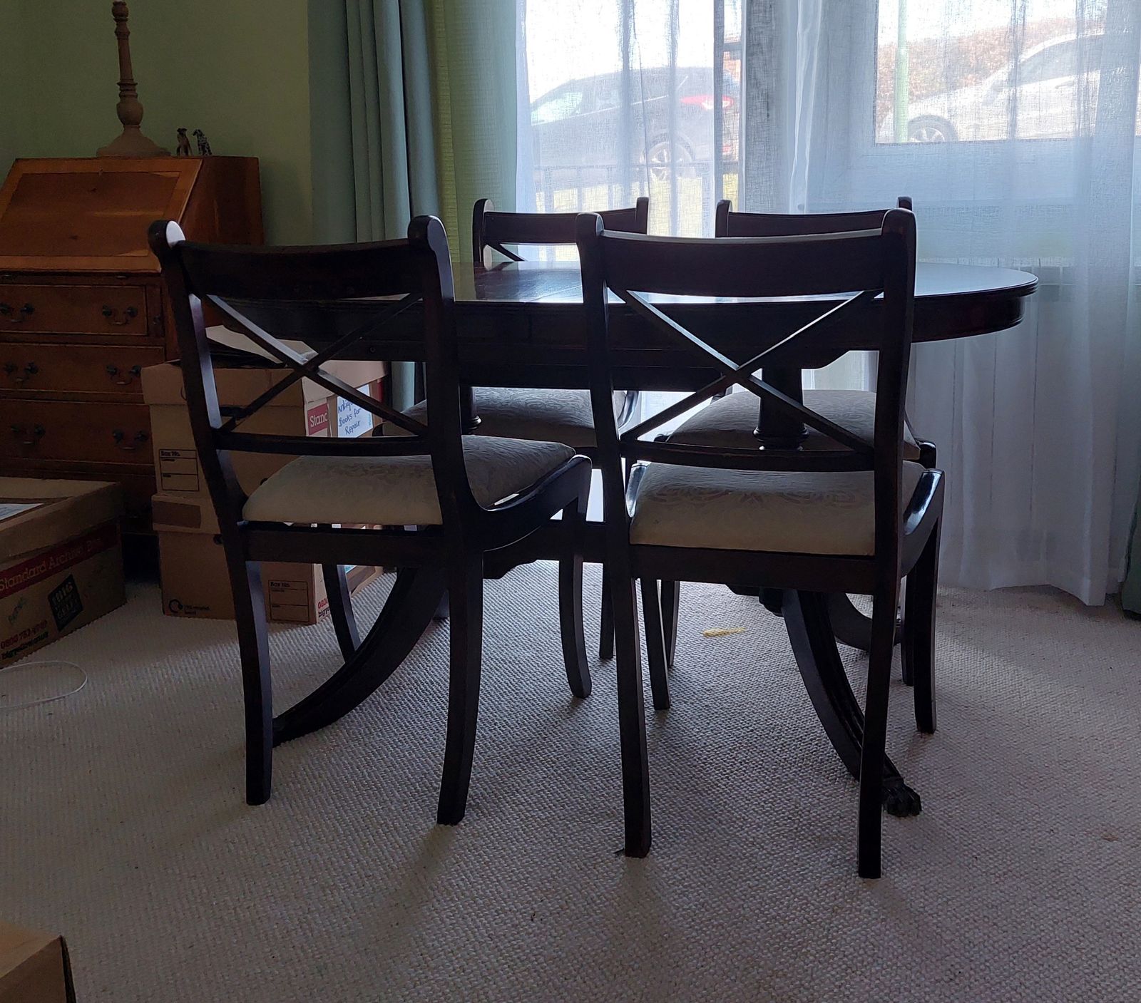 Mid Century Repro Geirge III Claw Foot Mahogany Extendable Dining Table And Four Chairs photo for sale