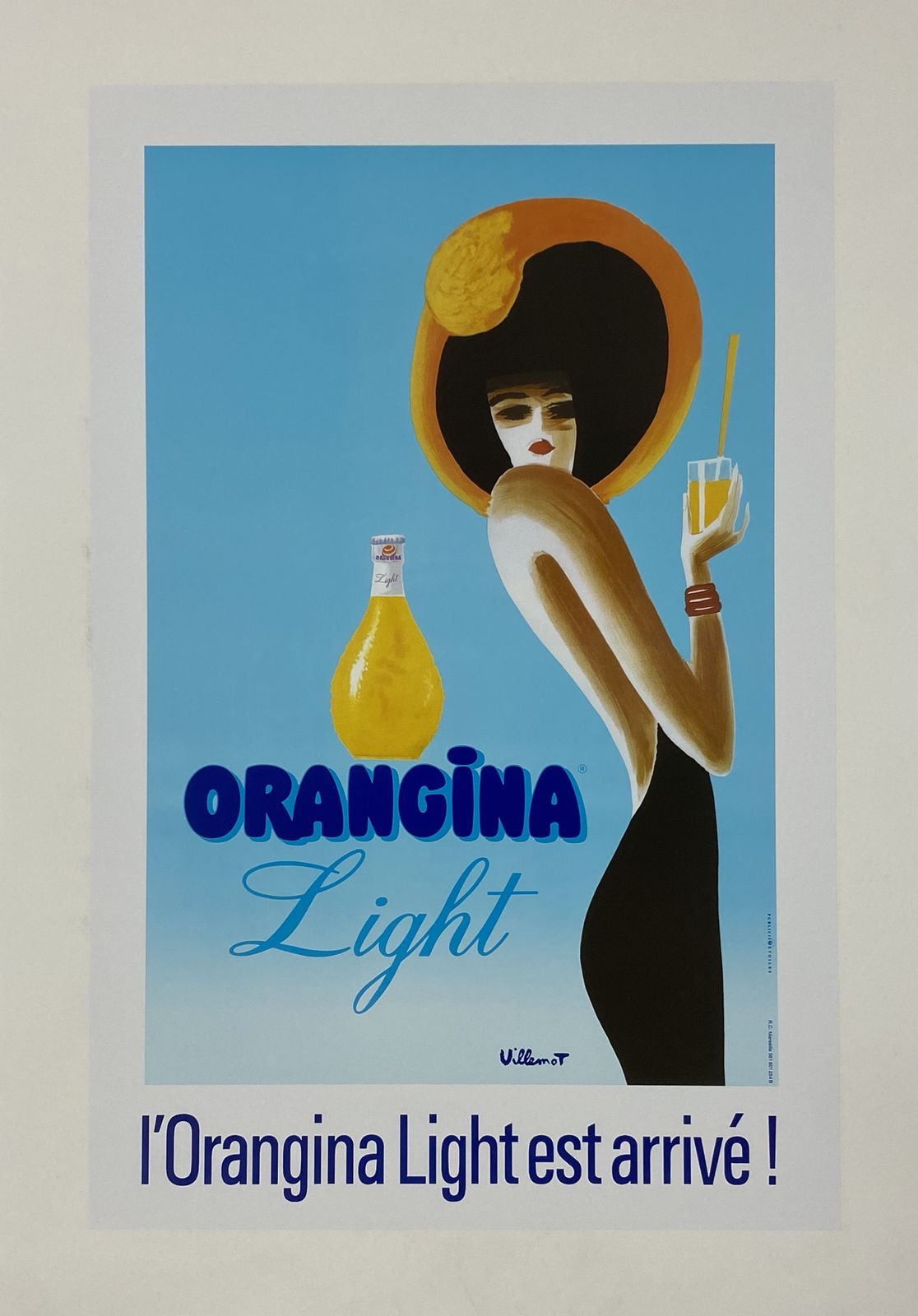 Bernard Villemot, C.A. 1980s   Orangina Light   Original Vintage Poster Cm 60 X 40 photo vinterior