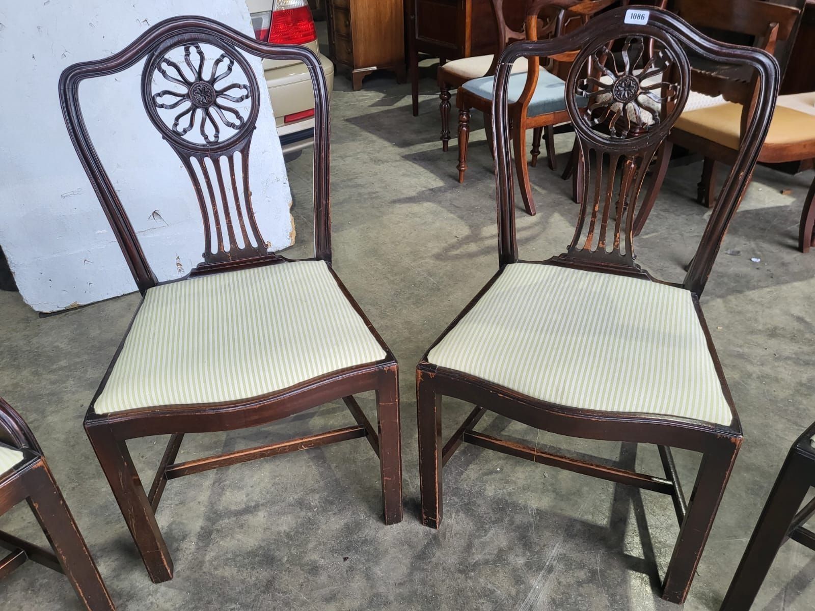 Six Antique Serpentine Georgian? Mahogany Dining Chairs Slat Back Carvers photo vintage