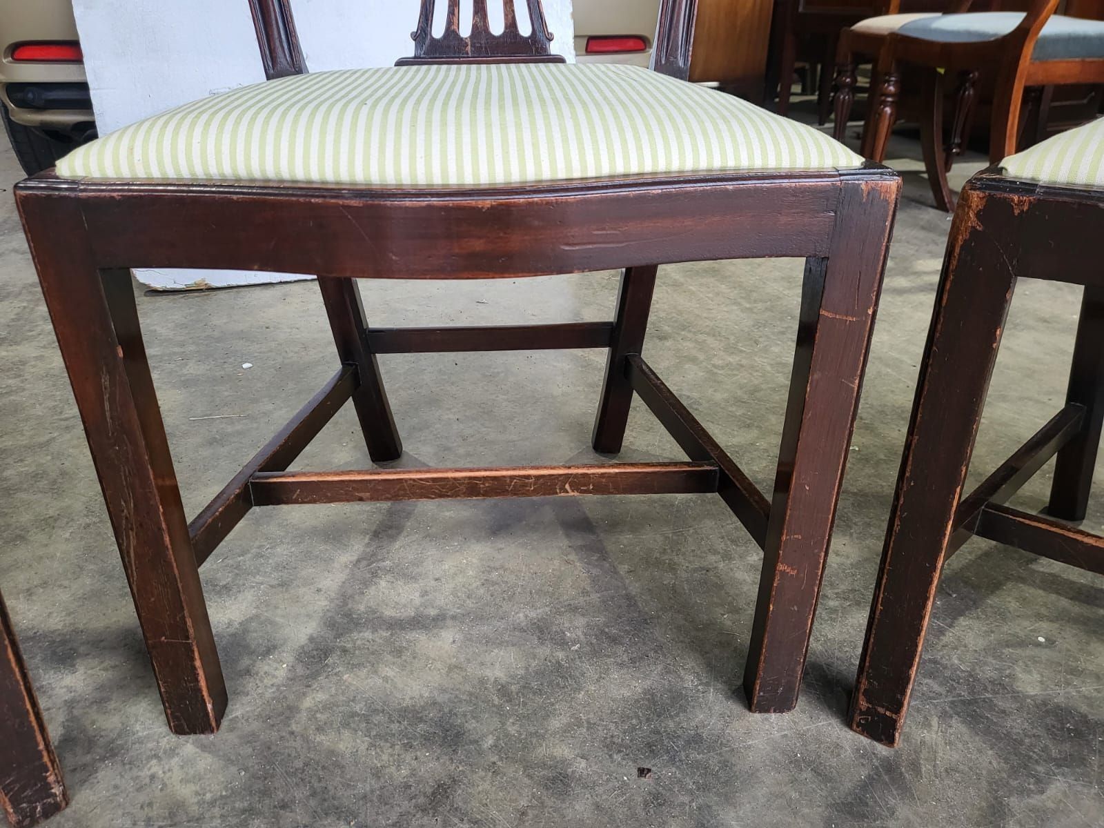 photo for sale Six Antique Serpentine Georgian? Mahogany Dining Chairs Slat Back Carvers
