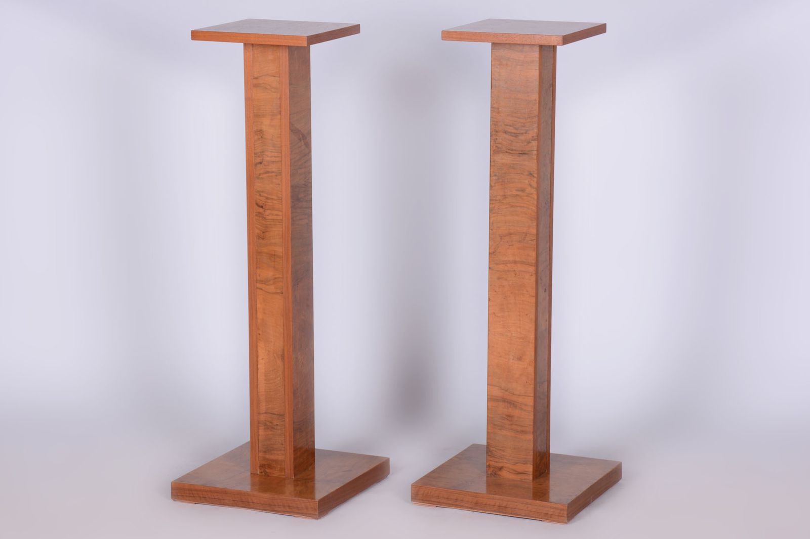Pair Of Restored Art Deco Pedestals, Walnut, Revived Polish, Czech, 1920s