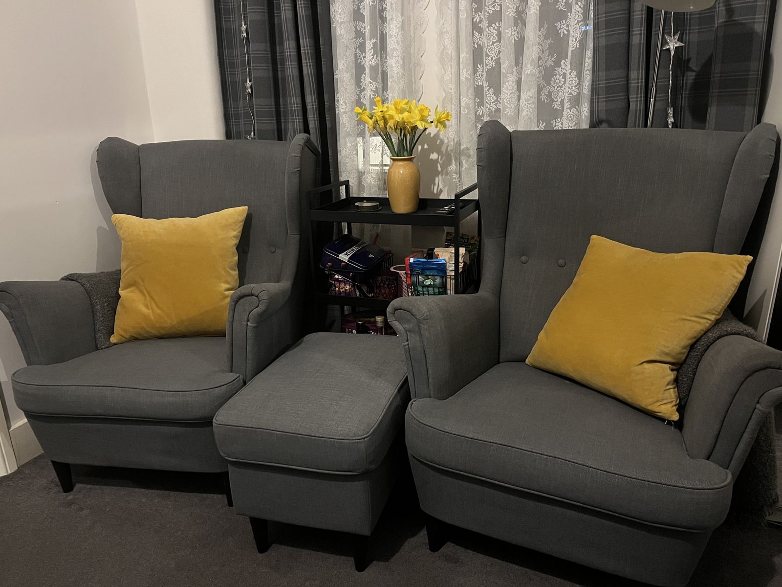 Ikea Strandmond Set Of 2 Wing Chairs, Footstool And Slipcovers