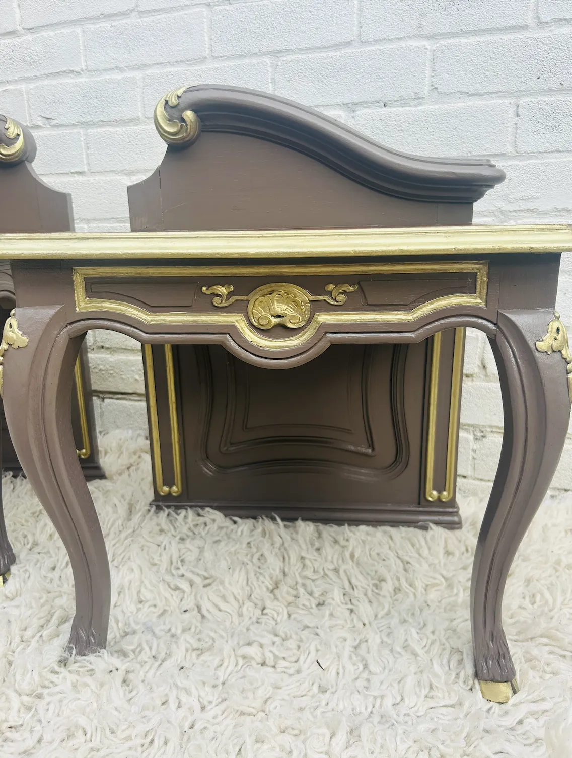 Elegant Detailed Side Table Pair In Coffee And Gold   Unusual photo 125.0