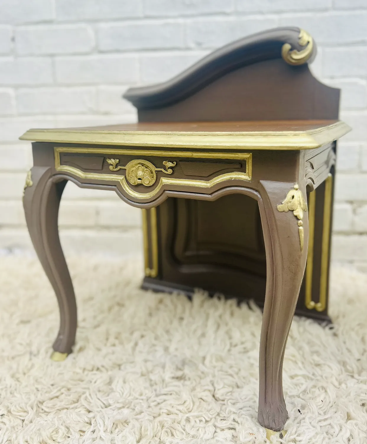 photo furniture Elegant Detailed Side Table Pair In Coffee And Gold   Unusual