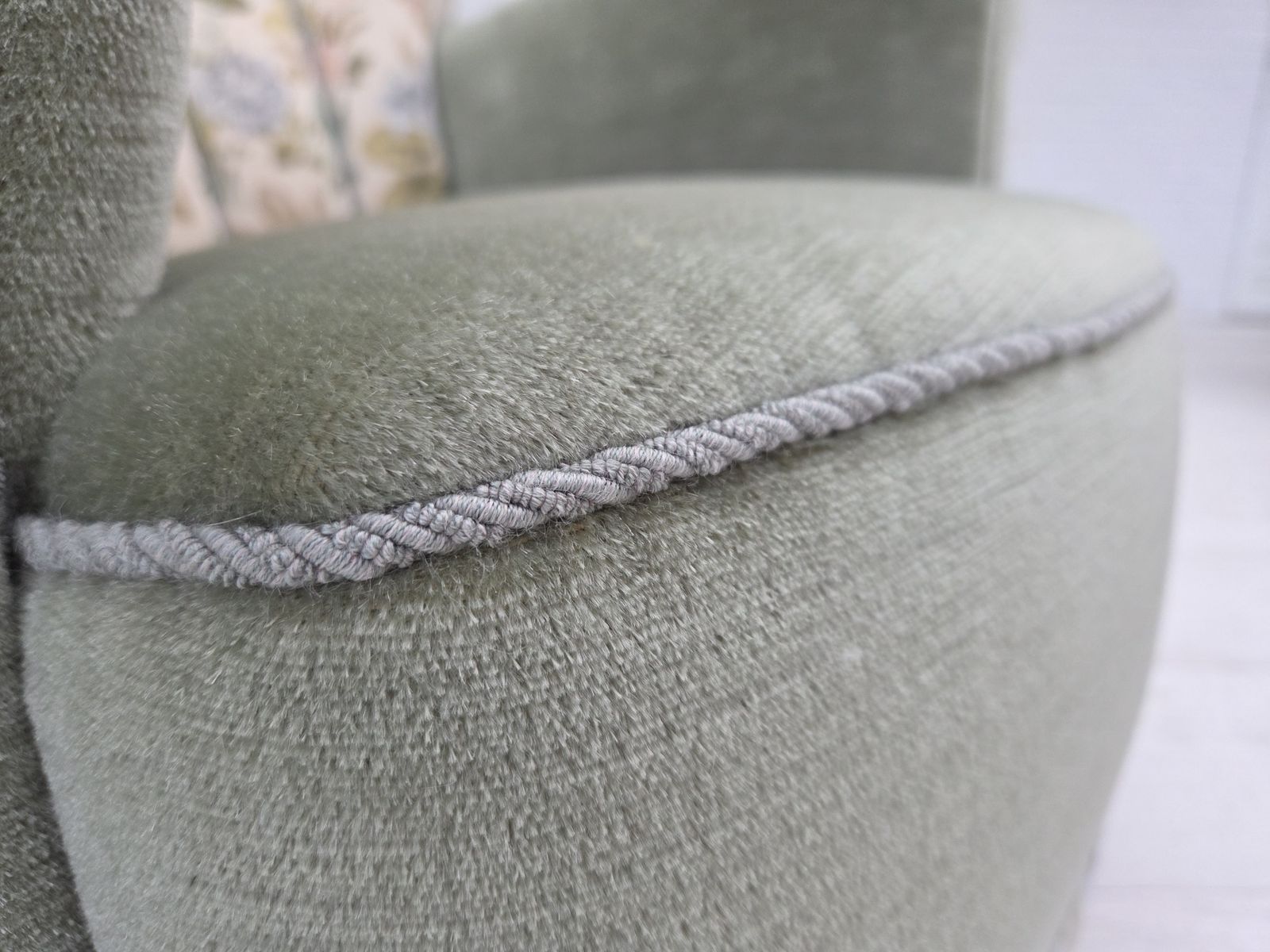 Ca. Jaren 1970, Deense Relax Fauteuil, Groen Meubelvelours, Ongerestaureerde Staat. photo vinterior
