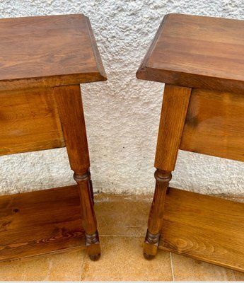 Oak Nightstands With Drawers, 1920s, Set Of 2 photo vintage