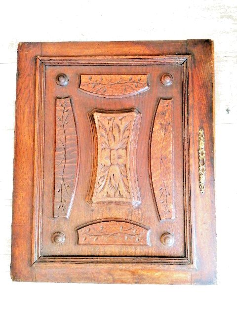 French Arts & Crafts Antique Oak Carved Cupboard Cabinet Door Wall Panels photo Furniture
