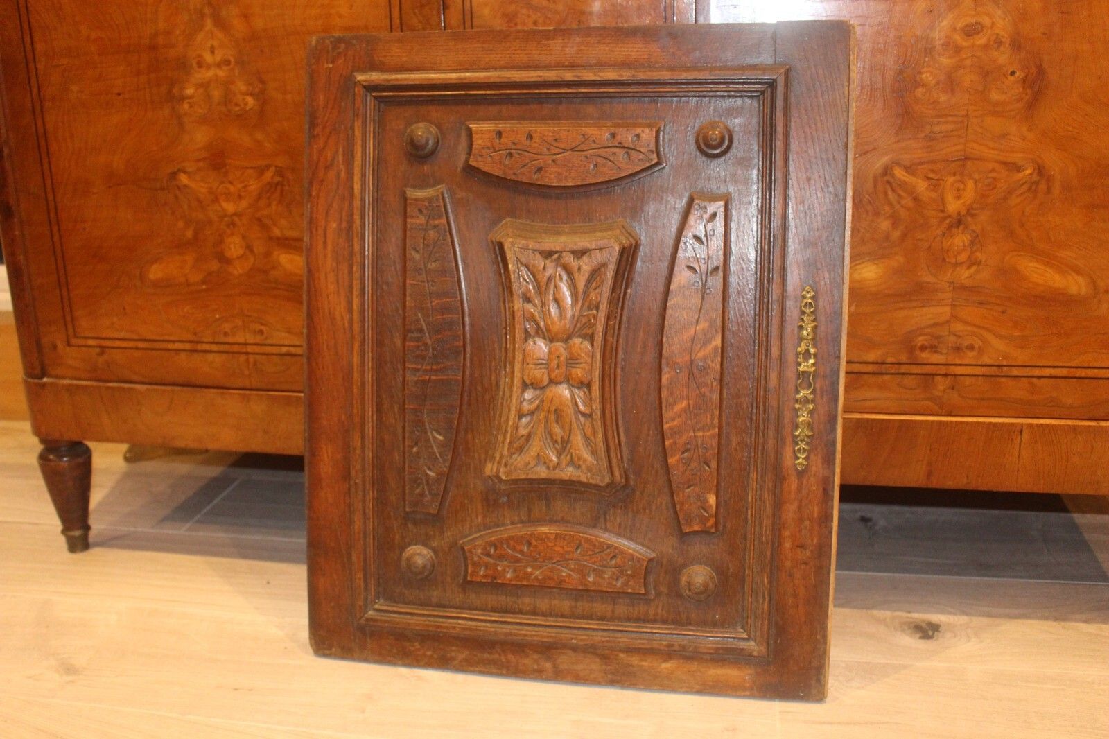 photo buy French Arts & Crafts Antique Oak Carved Cupboard Cabinet Door Wall Panels