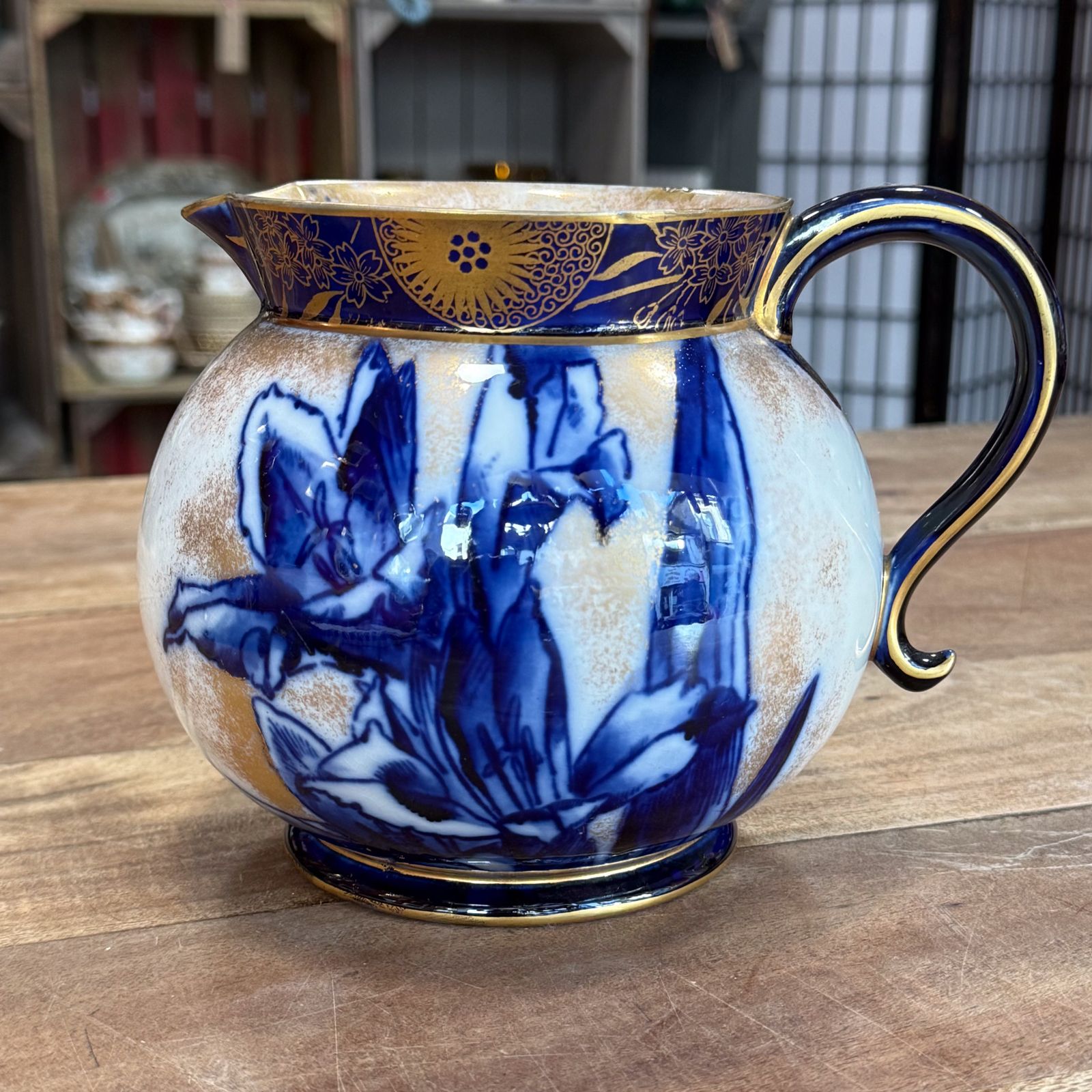 Royal Doulton Burslem   Gold, Blue & White Flower Jug