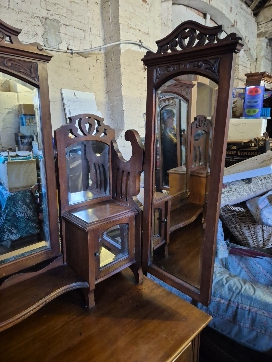 Edwardian Satin Walnut Batwing Dressing Table / Chest Of Drawers & 7 Mirrors photo buy
