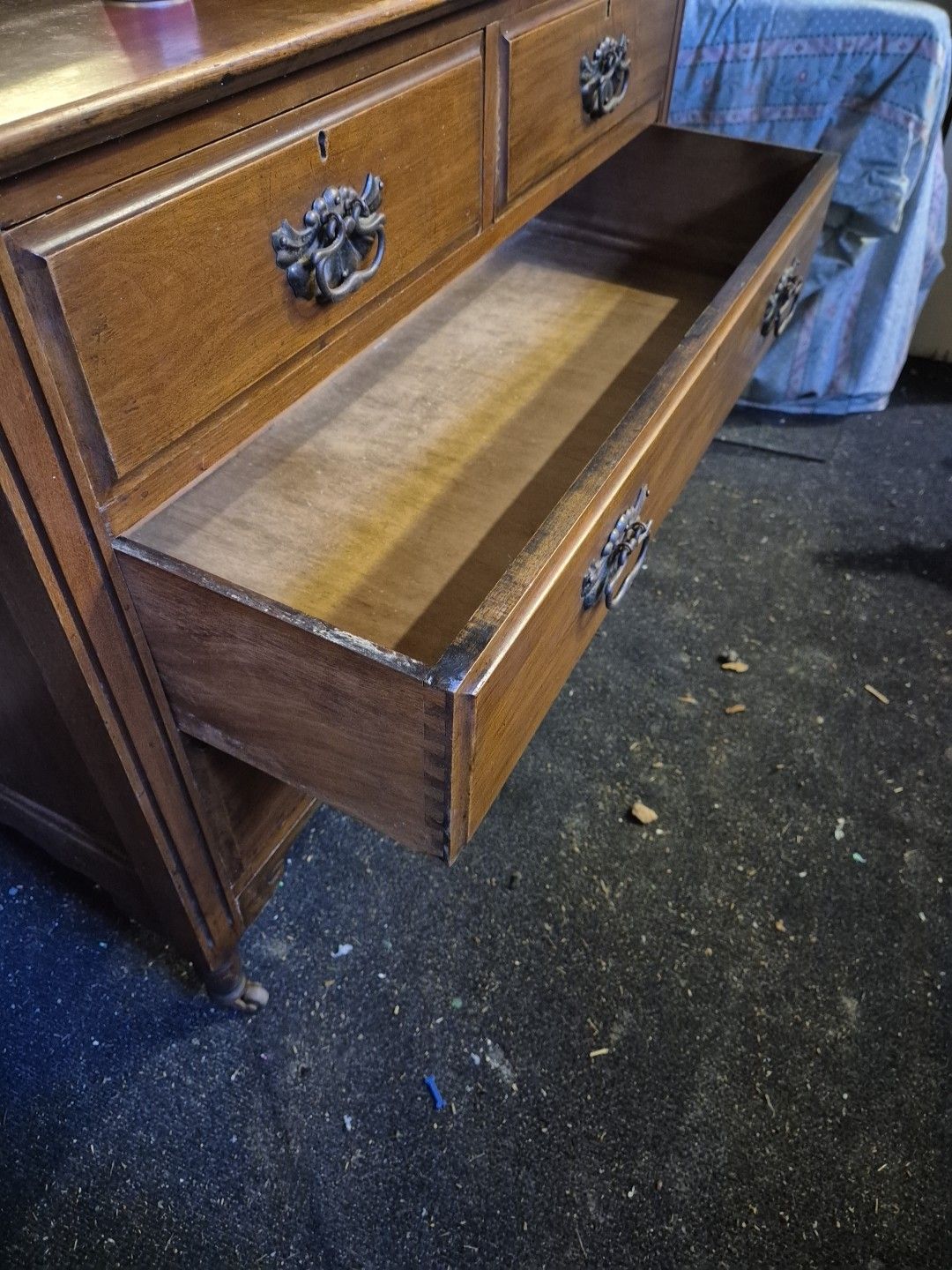 photo vinterior Edwardian Satin Walnut Batwing Dressing Table / Chest Of Drawers & 7 Mirrors