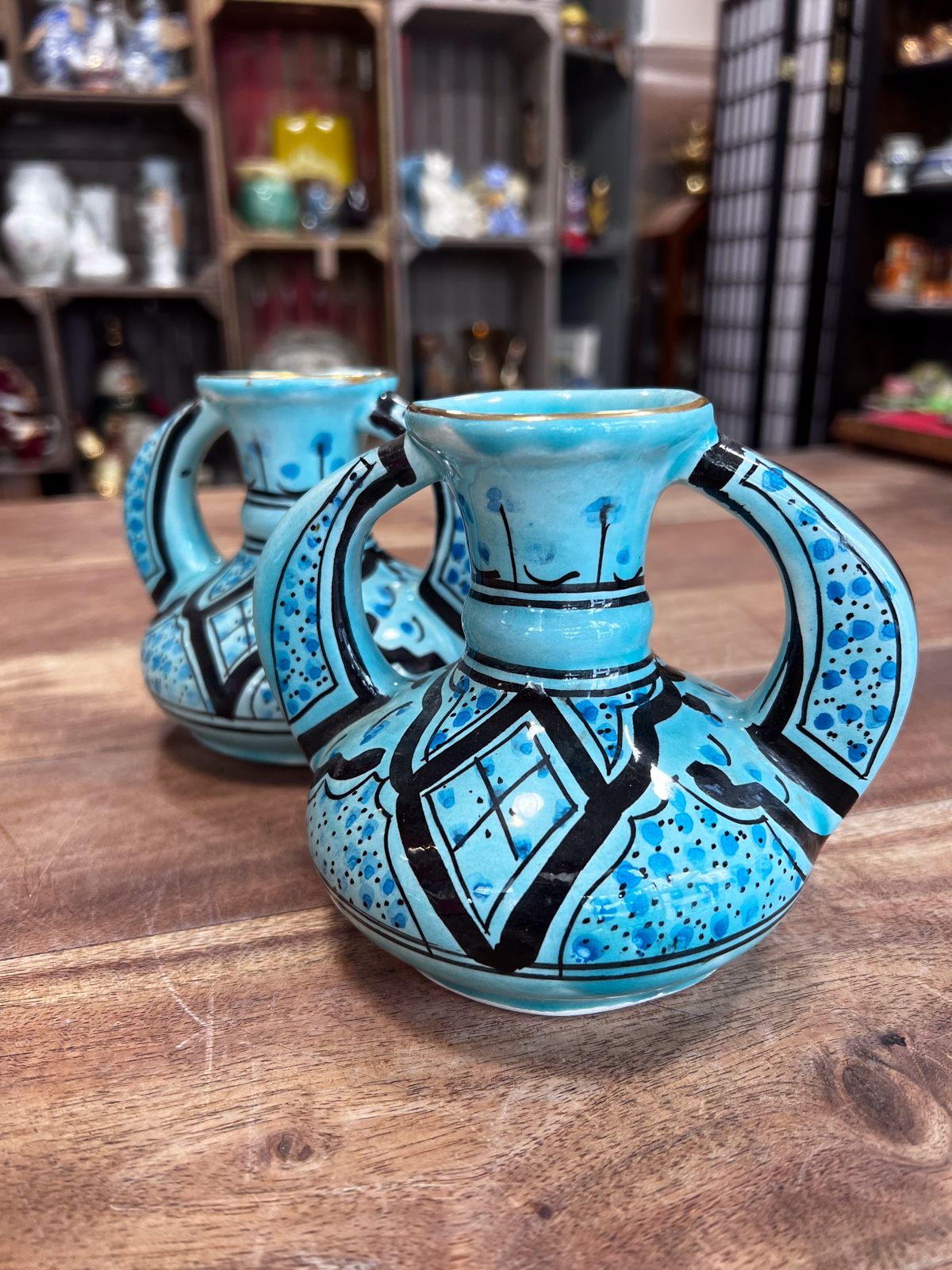 Moorish Hand Painted Tunisian Vases By Azouz Kharraz