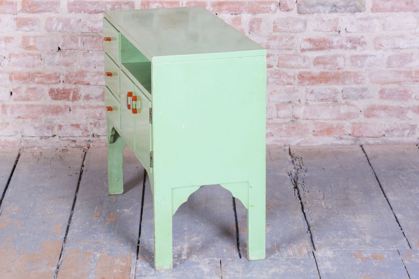 photo furniture Restored Art Deco Small Cabinet, Spruce, Paint, Revived Polish, Czech, 1920s