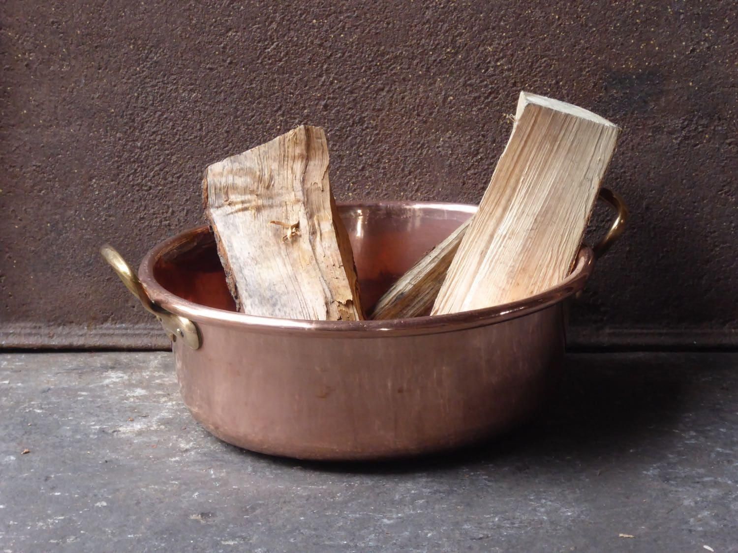 19th Century French Polished Copper Firewood Basket, Victorian Period photo vintage