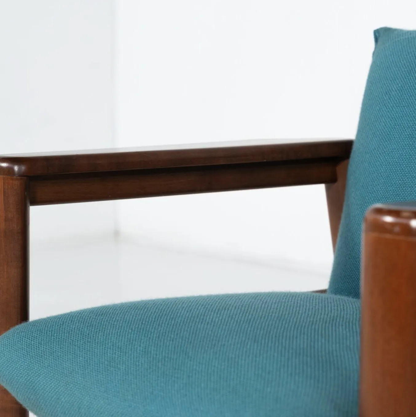 Mid Century Modern Pair Of Armchairs, Blue Fabric And Wood, Italy, 1960s photo vinterior