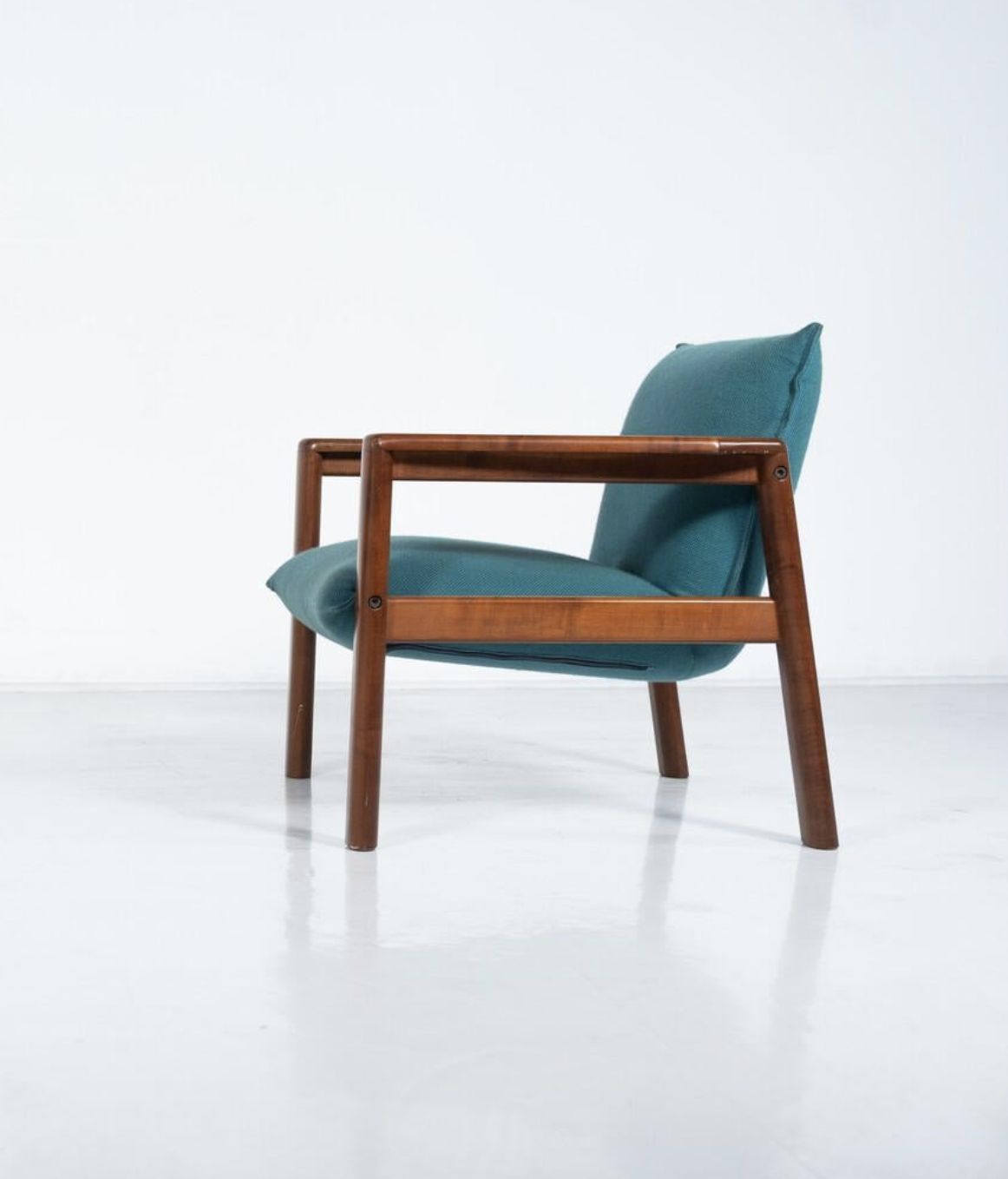photo furniture Mid Century Modern Pair Of Armchairs, Blue Fabric And Wood, Italy, 1960s