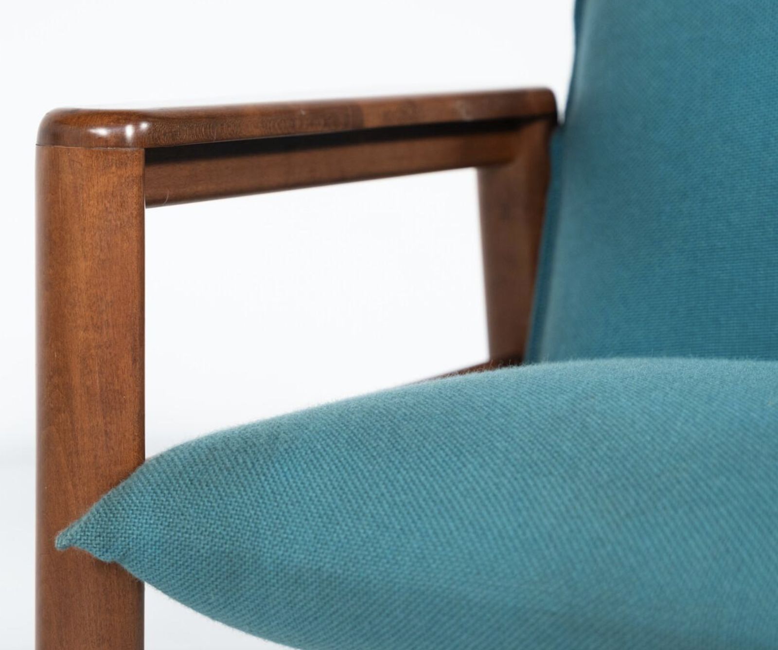 photo buy Mid Century Modern Pair Of Armchairs, Blue Fabric And Wood, Italy, 1960s