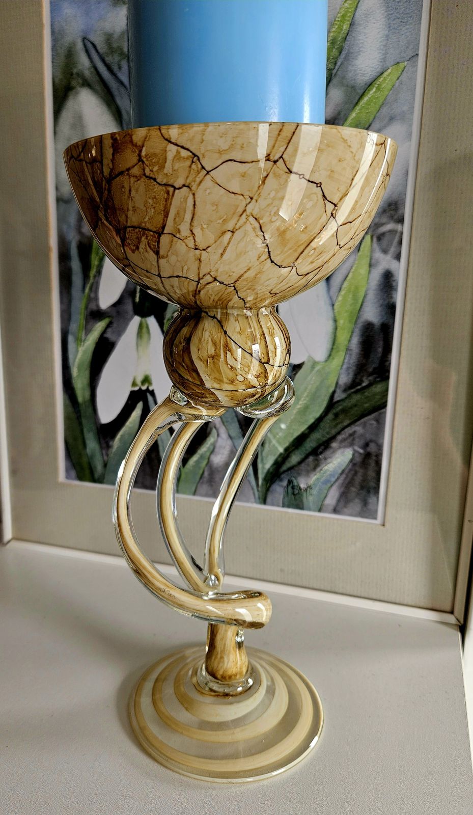 1960's Polish Glass Art 'Jellyfish' Candle Holder By Josefina Krosno photo vintage
