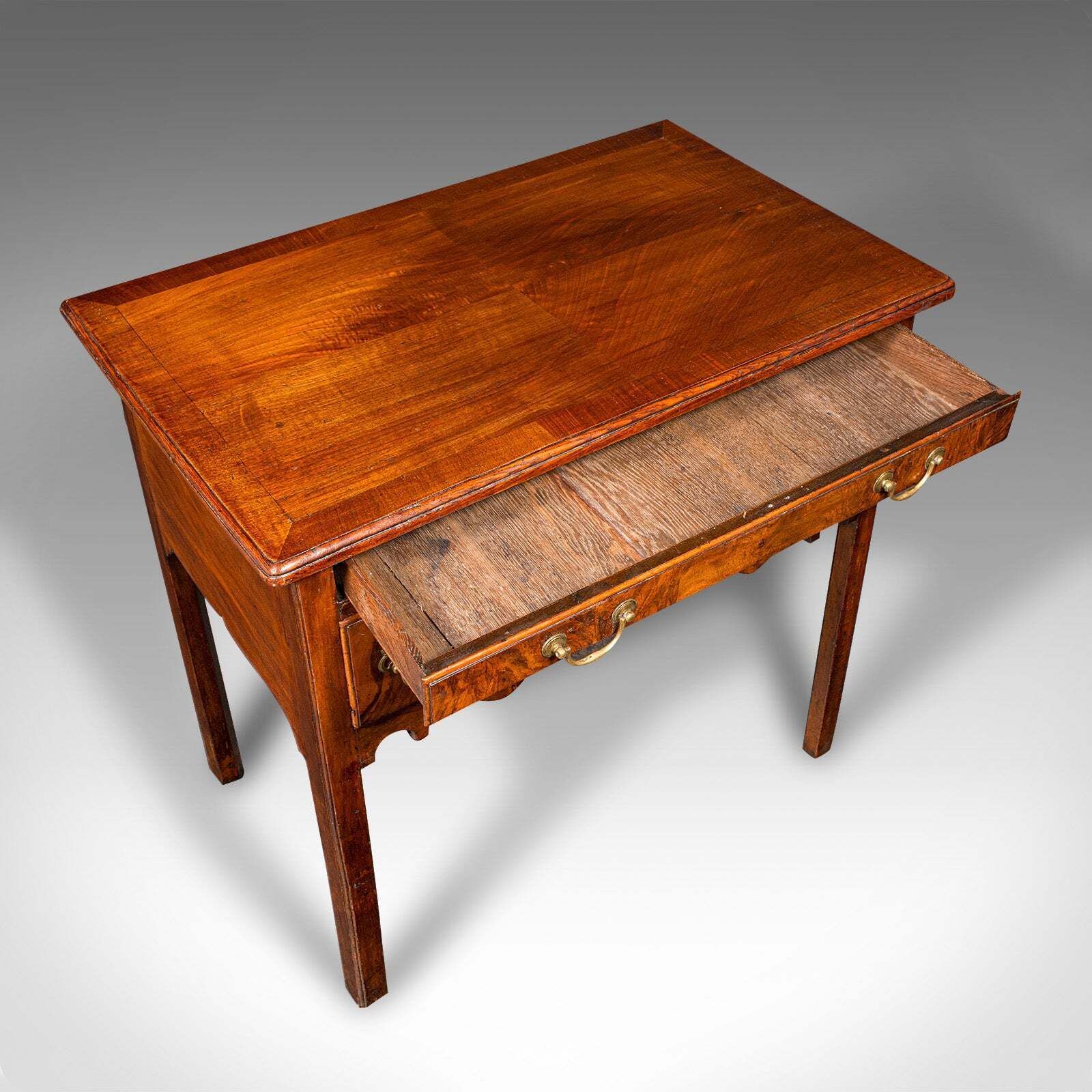 Antique Lowboy Table, Georgian, English, Burr Walnut, Oak, Hall, Side, C.1780 photo vintage