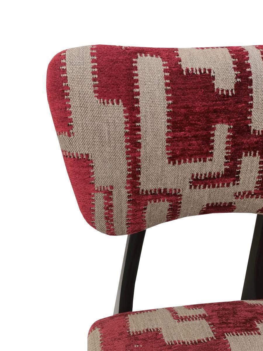 Acht Mid Century Vlinterstoelen, Beige Rood Jacquard, Zwart Hout, Europa Ca. Jaren 1960 photo 5139.0
