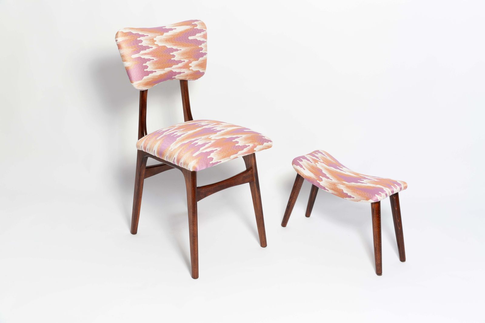 photo furniture Mini Butterfly Stool, Pink Fandango Jacquard, Dark Wood, Europe 1960s