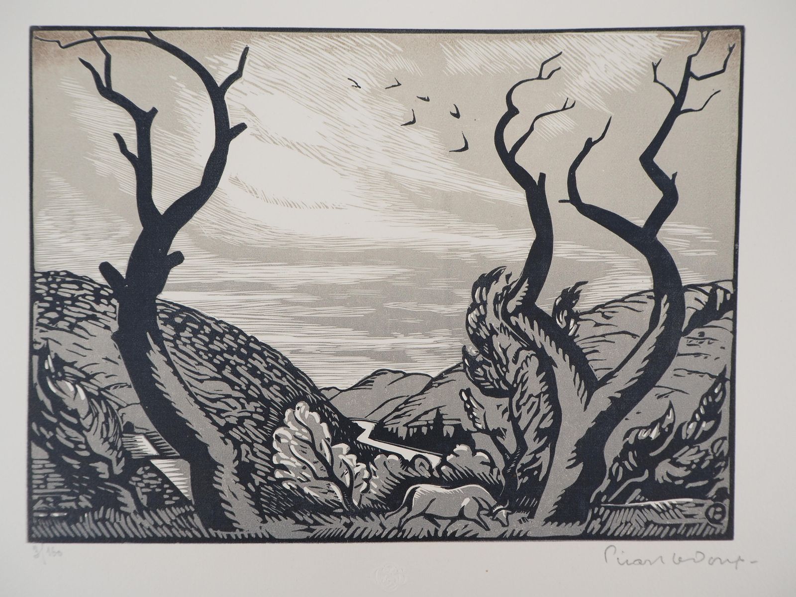 Charles Picart Le Douxthe Old Trees (Art Deco)   Original Wooodcut, Handsigned1925
