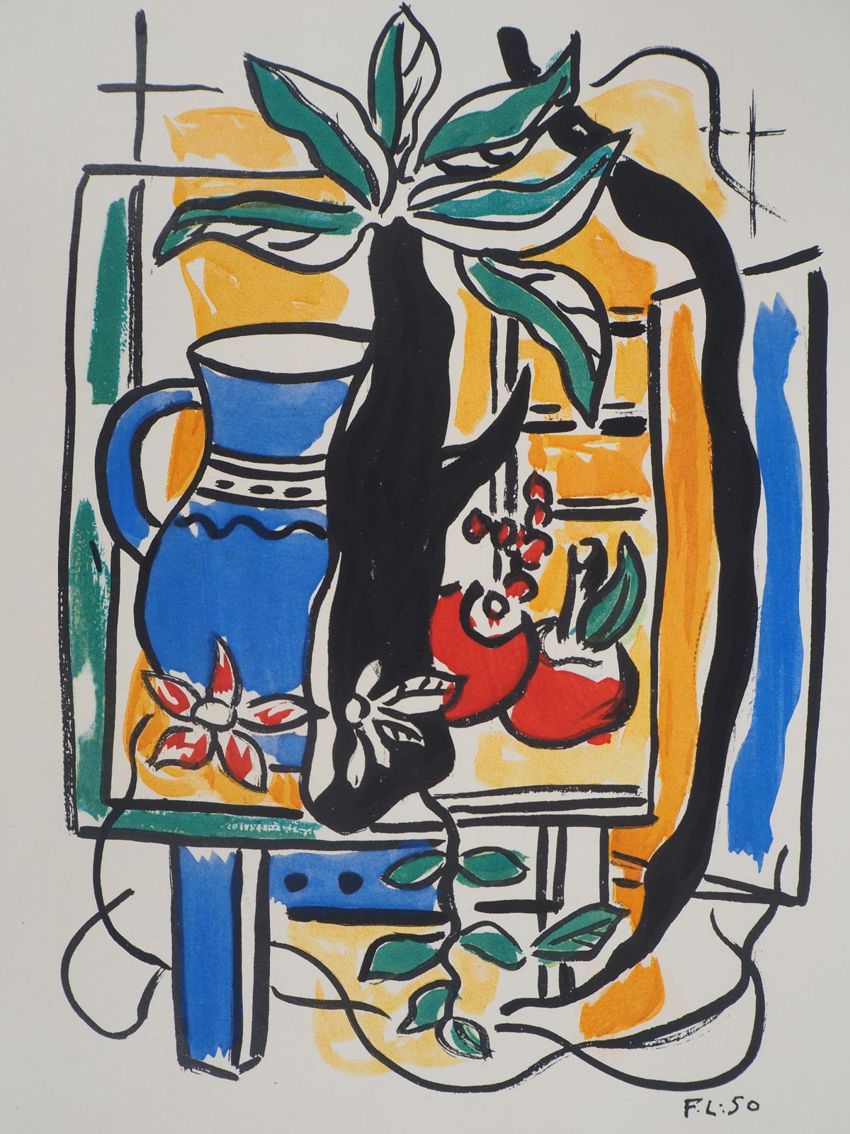 Fernand Légerstill Life With Blue Pitcher And Fruits   Lithograph And Stencil, 19501950 photo Art