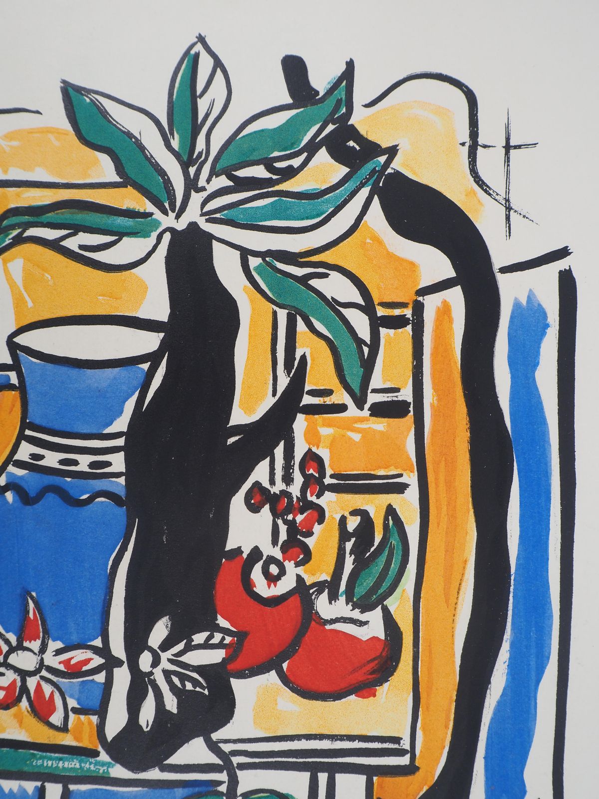 Fernand Légerstill Life With Blue Pitcher And Fruits   Lithograph And Stencil, 19501950 photo 427.0