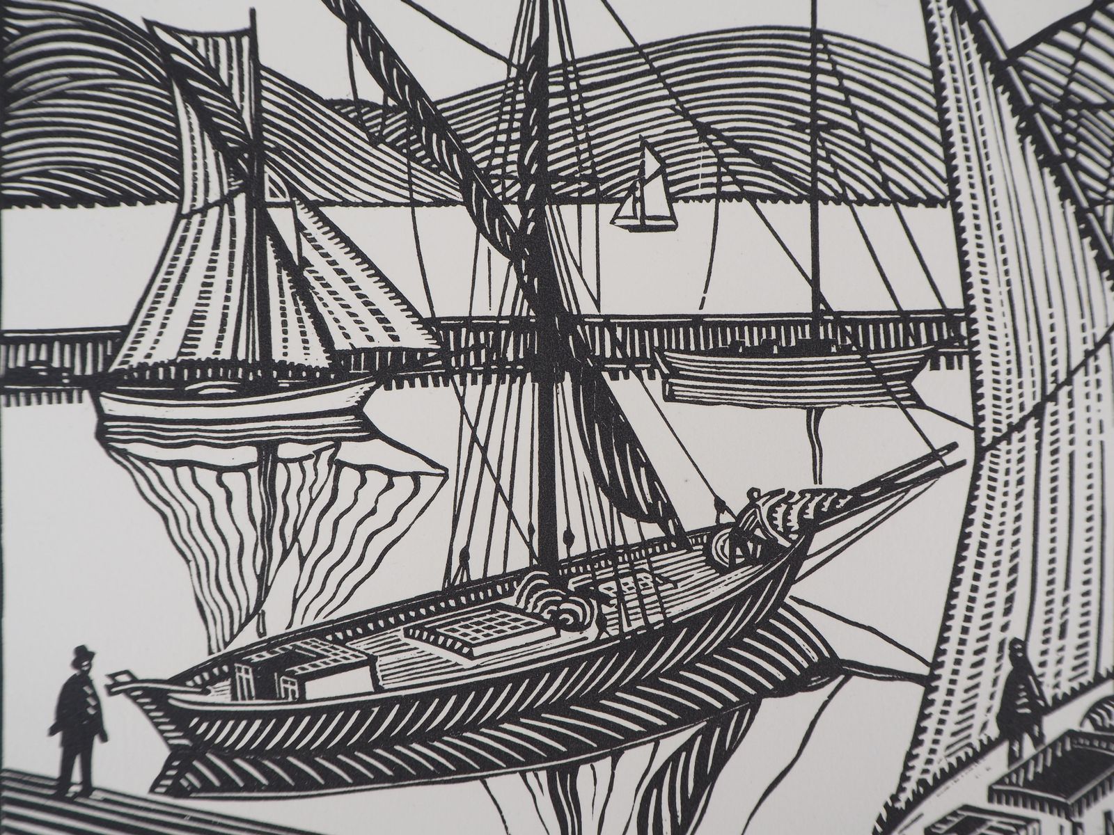 René Quillivicbrittany : Boats At The Harbour   Original Wooodcut, Handsigned1923 photo Art