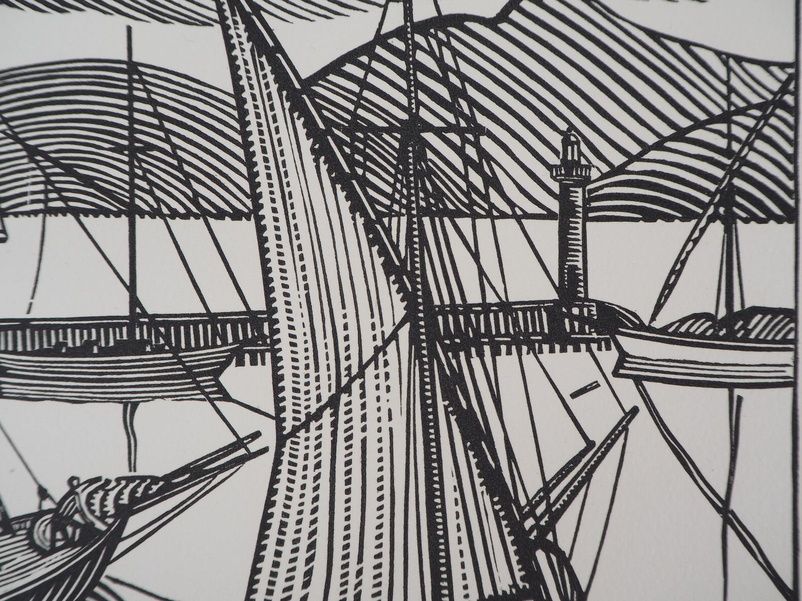 René Quillivicbrittany : Boats At The Harbour   Original Wooodcut, Handsigned1923 photo 683.0