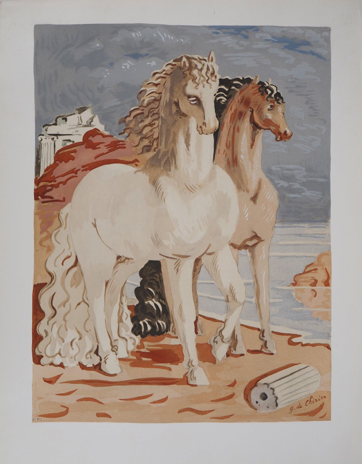 Giorgio De Chiricohorses In A Mythological Landscape   Lithograph