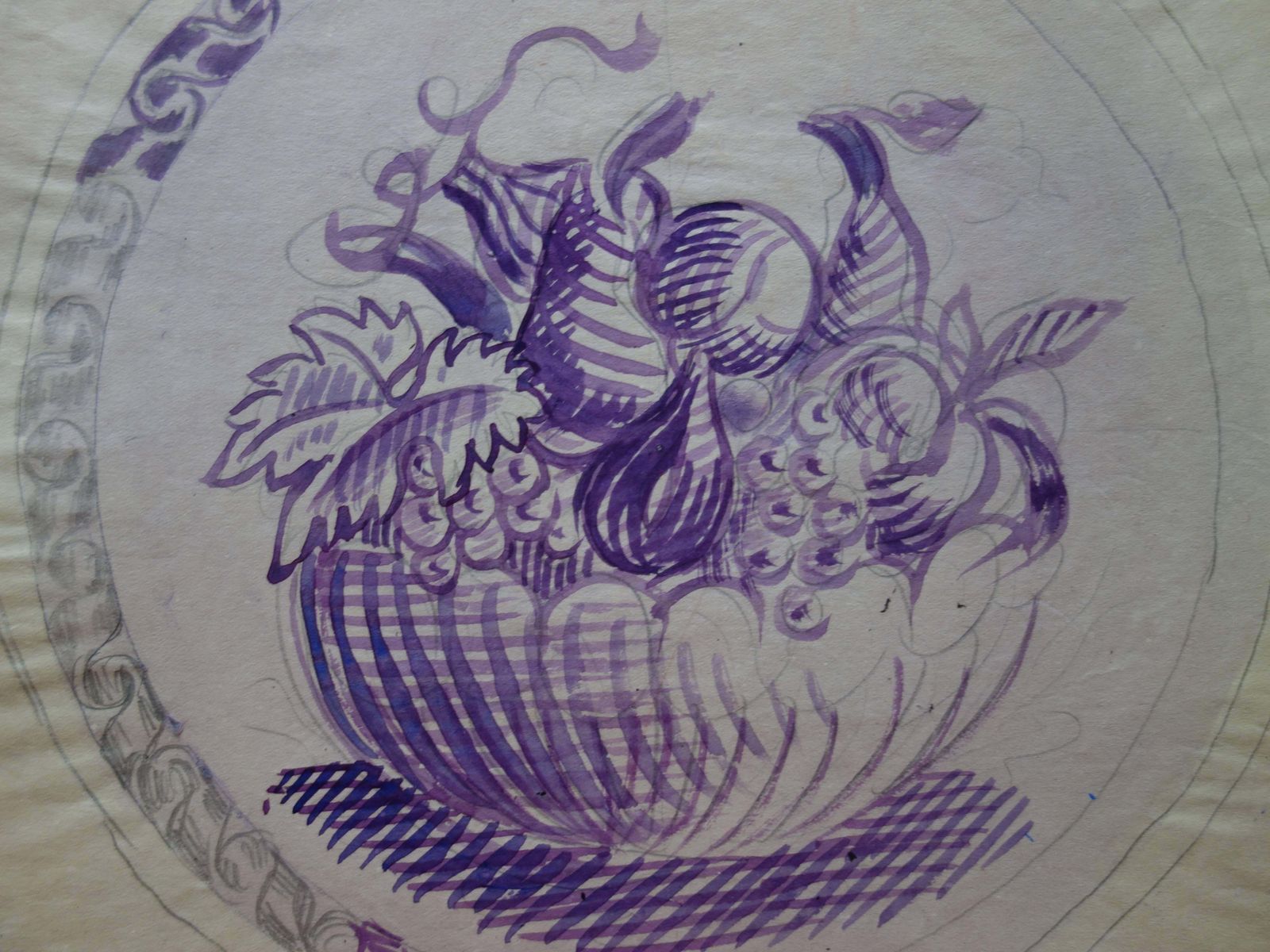 Demetrios Galanissummer Fruits : Figs, Pears & Grapes   Original Ink Drawing   Signed photo for sale