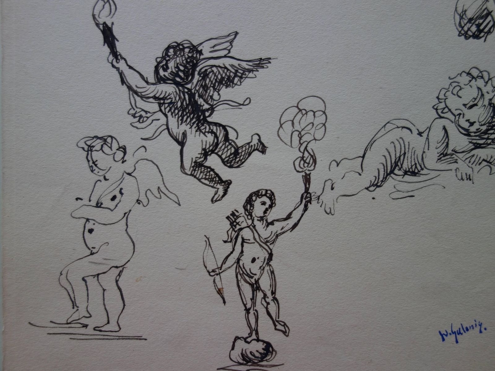 Demetrios Galanisstudies Of Cupid   Original Ink Drawing   Signed photo Art