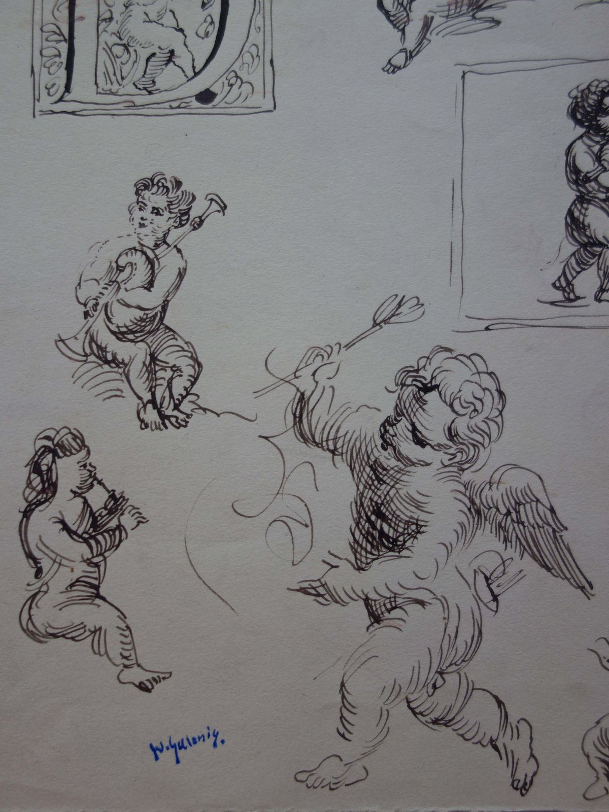 Demetrios Galanisstudies Of Angels   Original Ink Drawing   Signed photo for sale