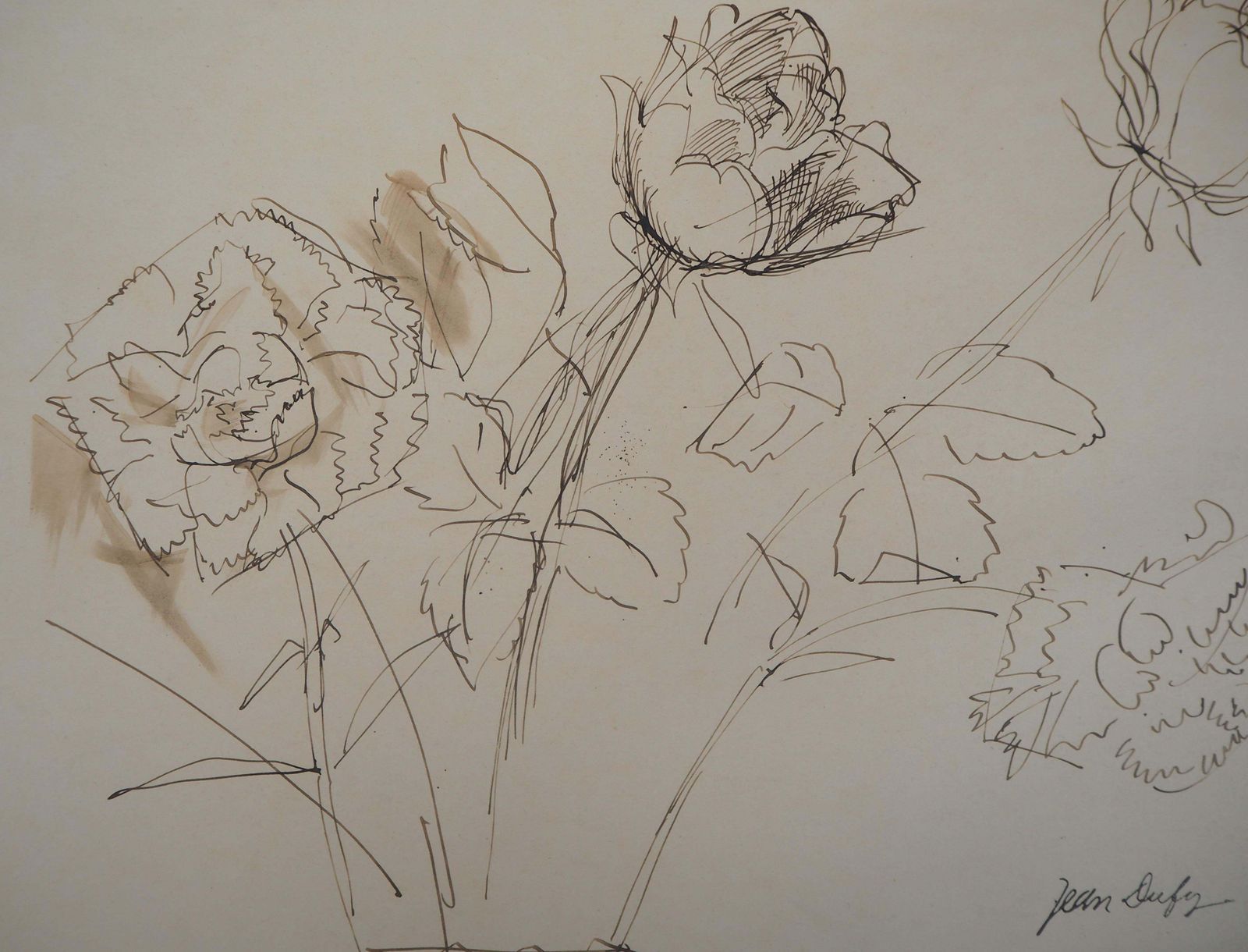 Jean Dufybouquet Of Roses   Original Ink Drawing, Signed photo Art
