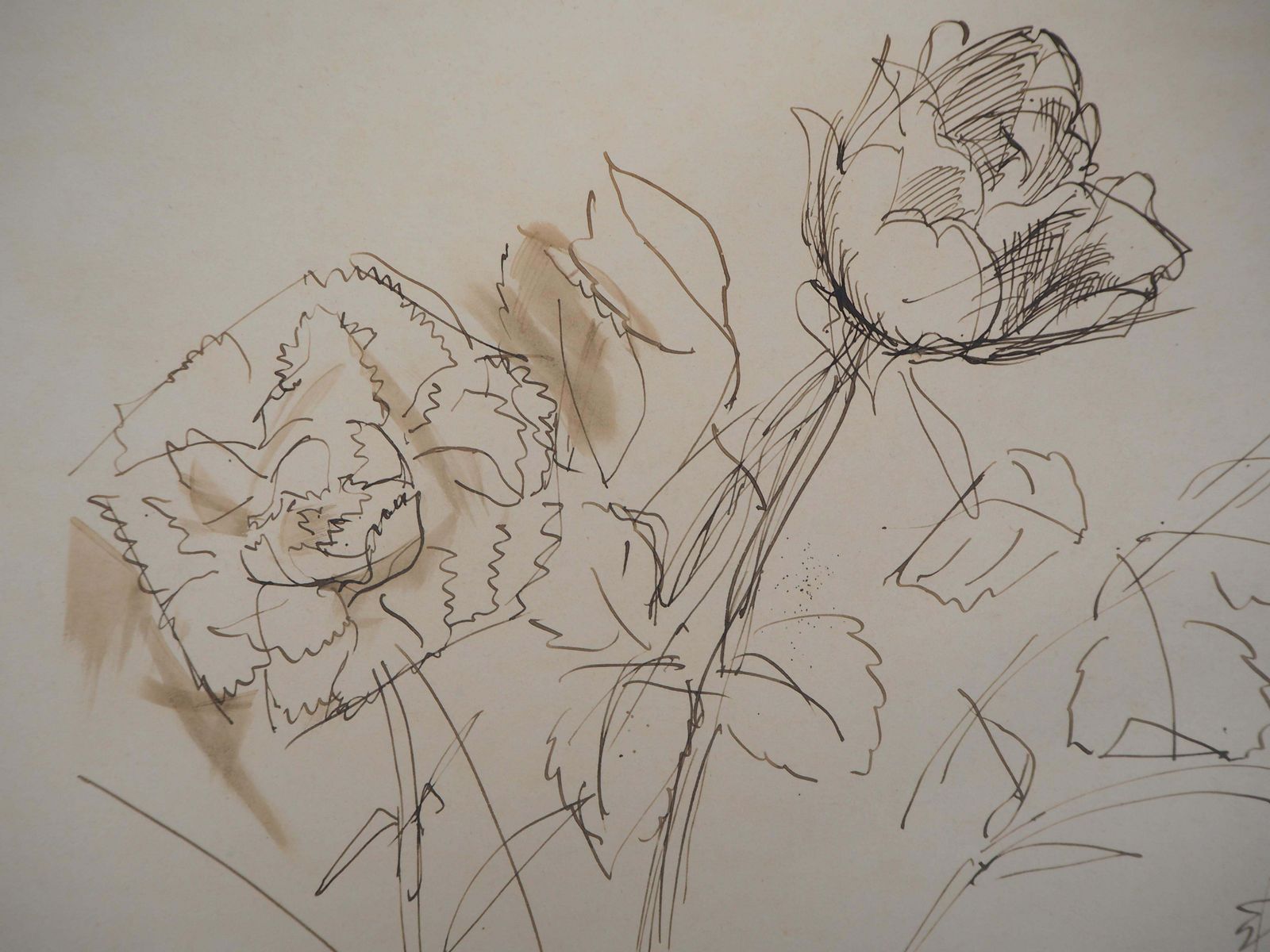 Jean Dufybouquet Of Roses   Original Ink Drawing, Signed photo vinterior