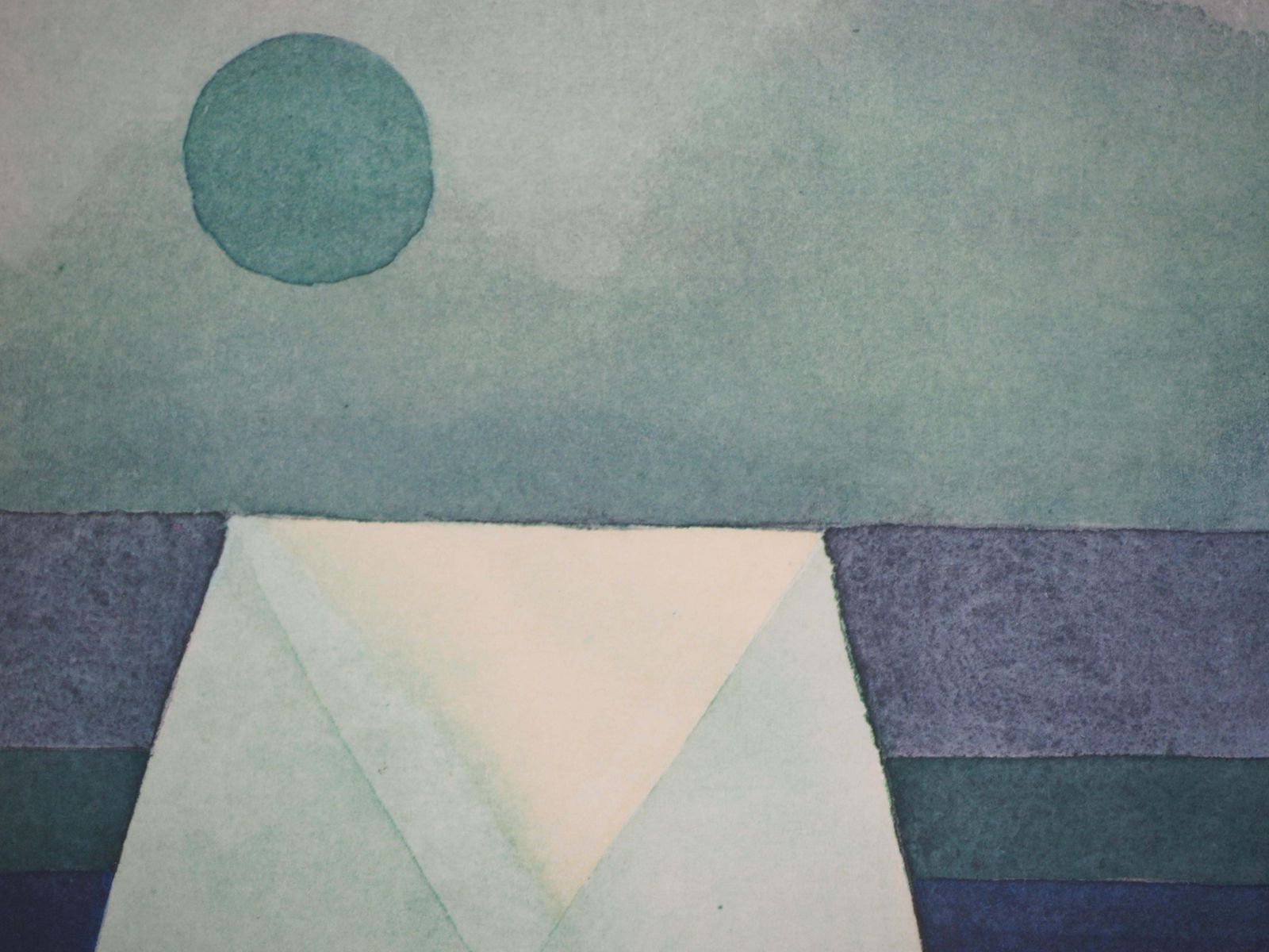 (After) Paul Kleethree House, Green Violet Gradation   Lithograph And Stencil1964 photo Art