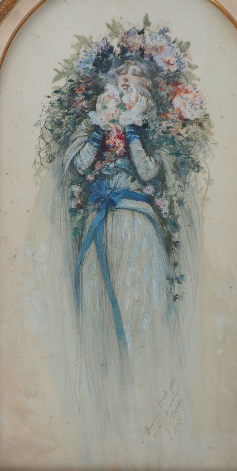 Georges Jules Victor Clairintheater : Sarah Bernhardt With Flowers   Original Watercolor, Handsigned1903 photo furniture