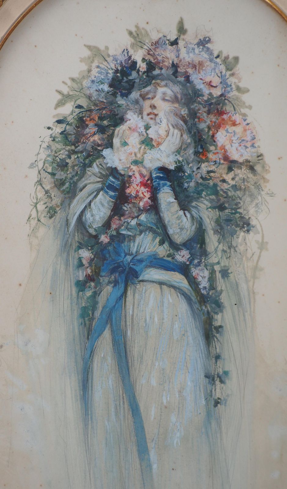 Georges Jules Victor Clairintheater : Sarah Bernhardt With Flowers   Original Watercolor, Handsigned1903 photo for sale