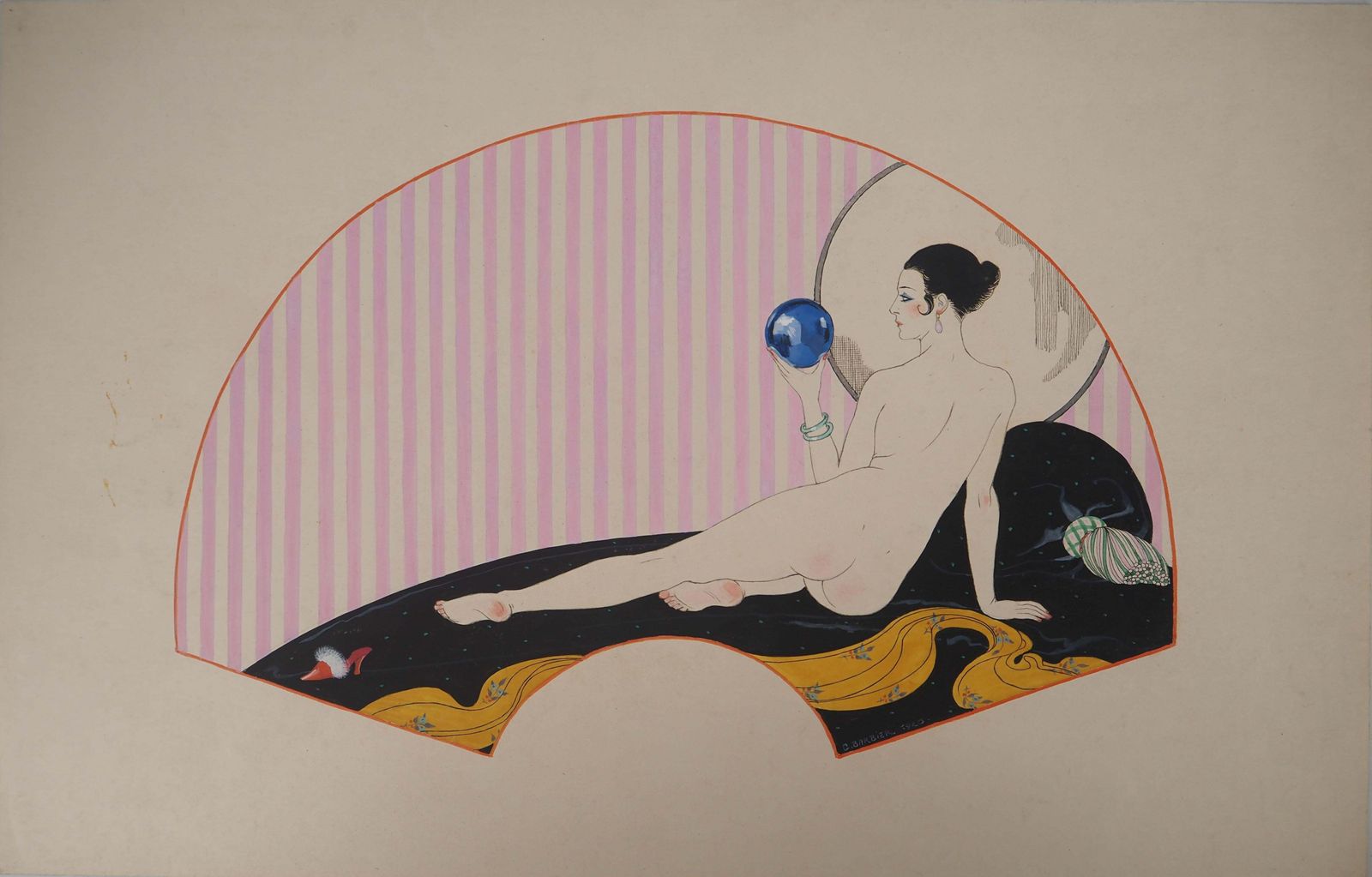 George Barbierart Nouveau : Nude With Crystal Ball   Original Watercolor And Gouache, Signed
