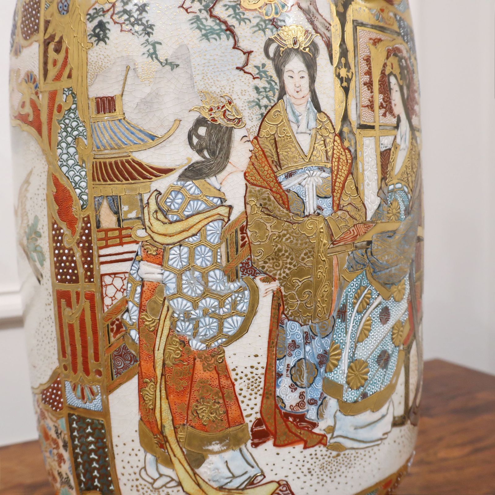 1875.0 Japanese Meiji Period Satsuma Porcelain Antique Table Lamp photo