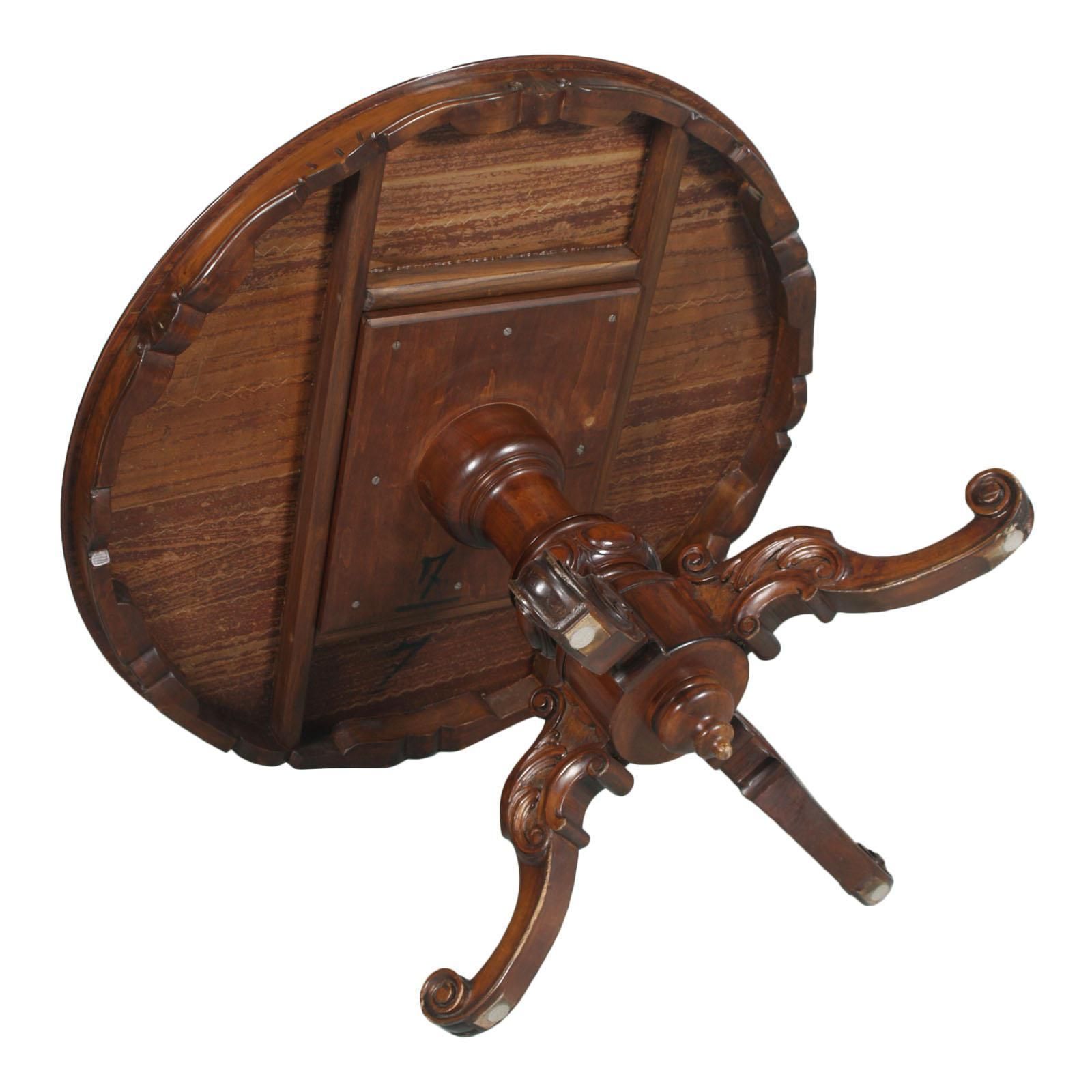 10292.0 Baroque Sorrento Inlaid & Carved Walnut Round Table & Six Chairs, Wax Polished photo