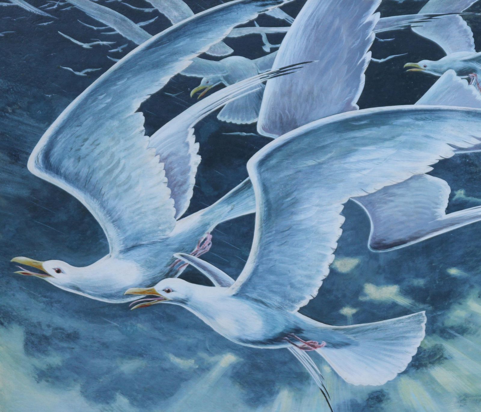 Stuart Maxwell Armfieldflock Of Seagulls   British 60's Surrealist Art Oil Painting Birds In Flightcirca 1960 photo Art