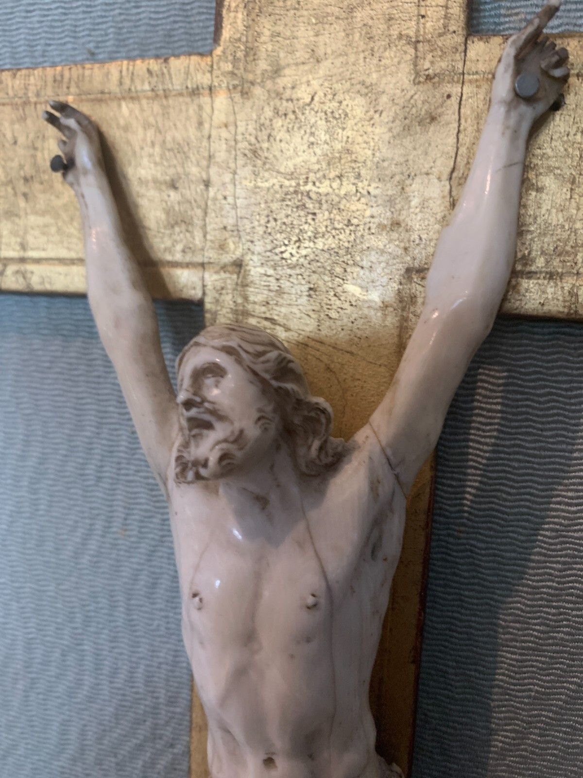 Crucifix On A Wooden Frame And Gilded Stucco Object Of Worship 19th Century photo furniture