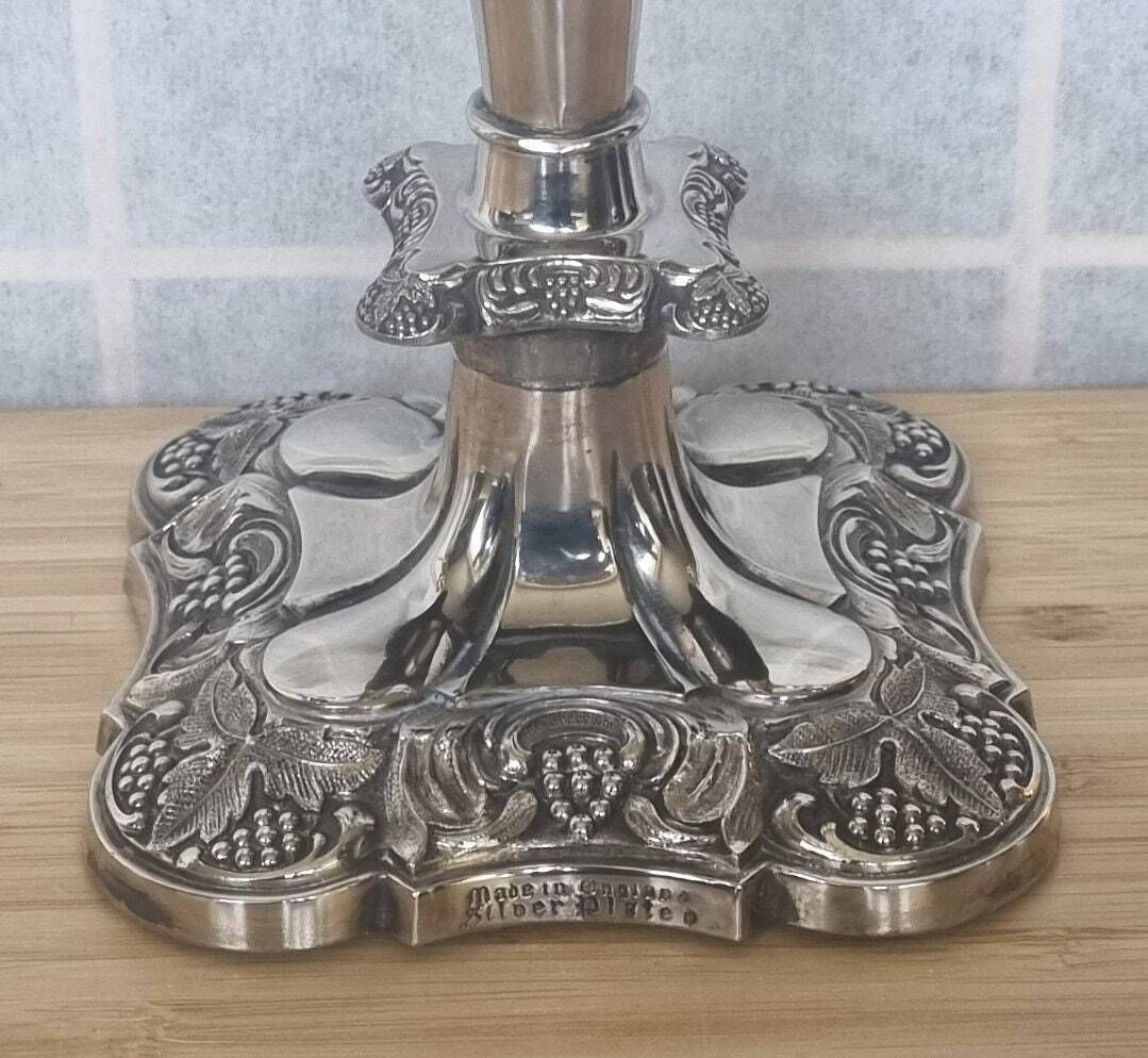 Sheffield Silver Candelabra | Vintage English Triple Arm Grapevine Design | Silver Plate Candleholder | Dining Table Centerpiece photo for sale