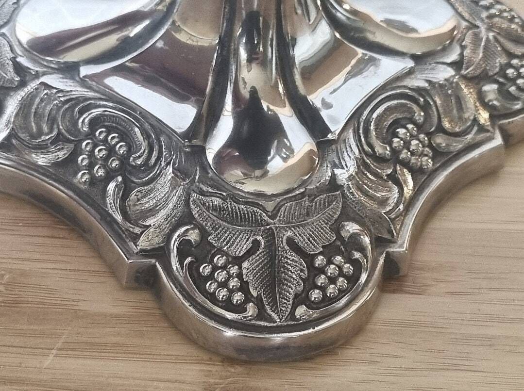 Sheffield Silver Candelabra | Vintage English Triple Arm Grapevine Design | Silver Plate Candleholder | Dining Table Centerpiece photo Home Decor