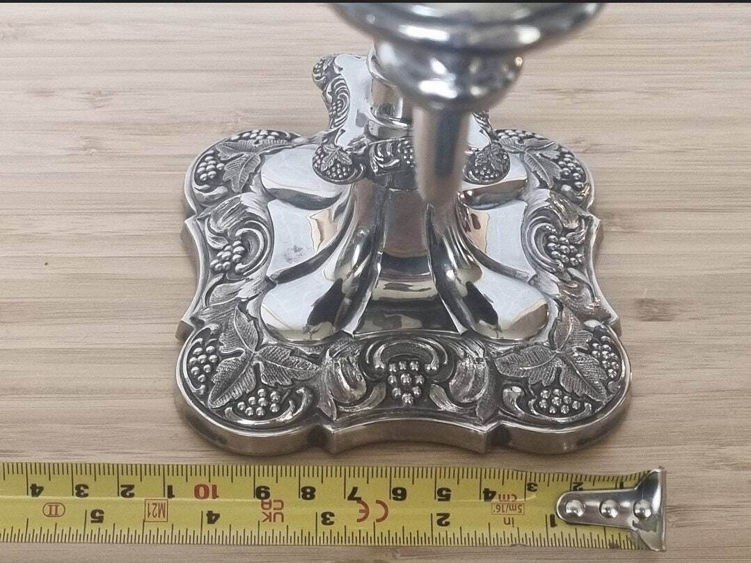 Sheffield Silver Candelabra | Vintage English Triple Arm Grapevine Design | Silver Plate Candleholder | Dining Table Centerpiece photo vinterior