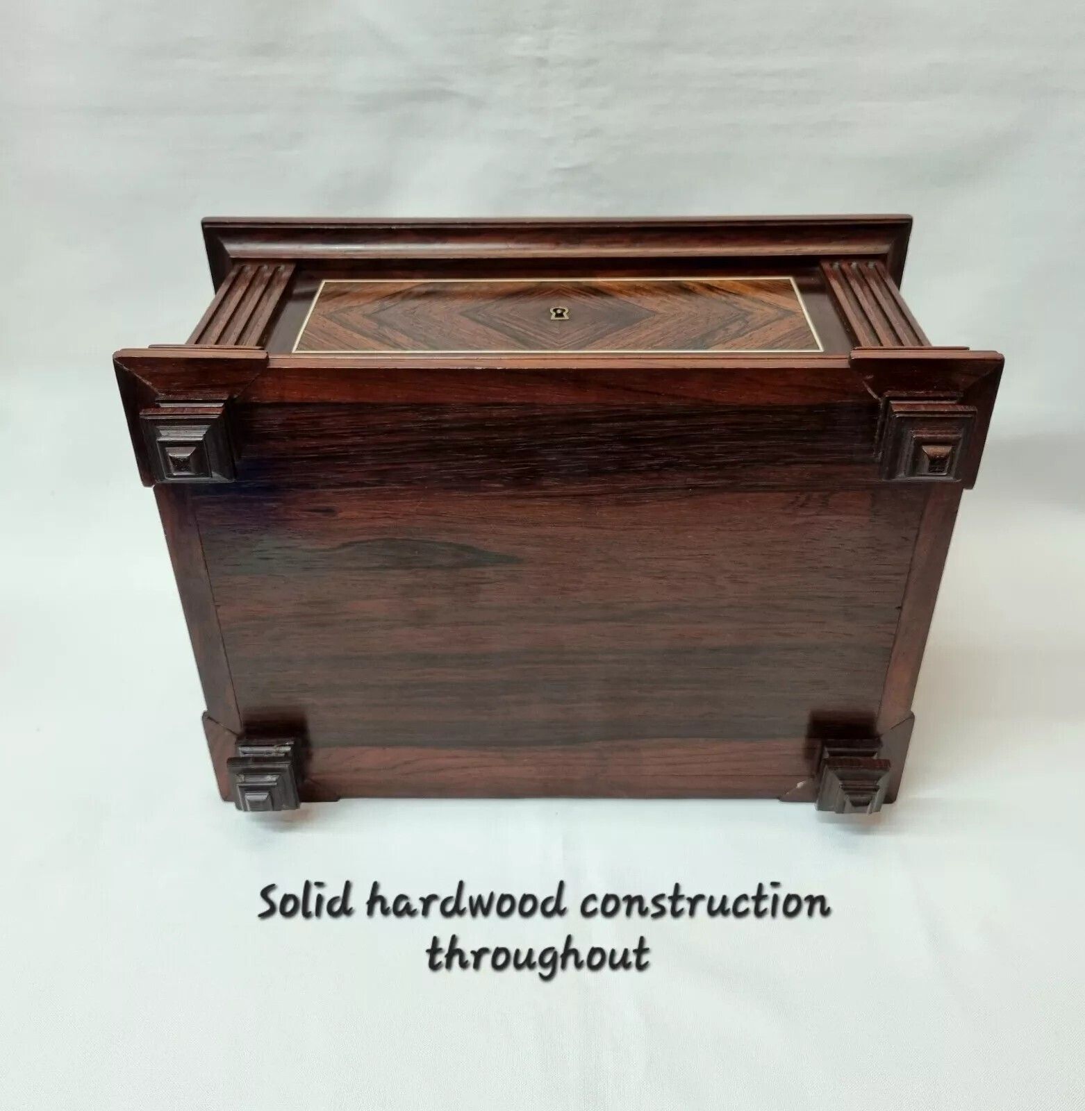 photo for sale A Beautiful Antique Rosewood Jewellery / Trinket Box Of Exceptional Quality In Lovely Original Condition With Key.
