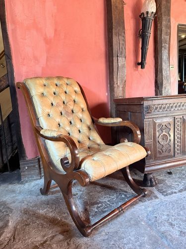 English Mustard Hide Chesterfield Gentleman's Club Reading Slipper Armchair